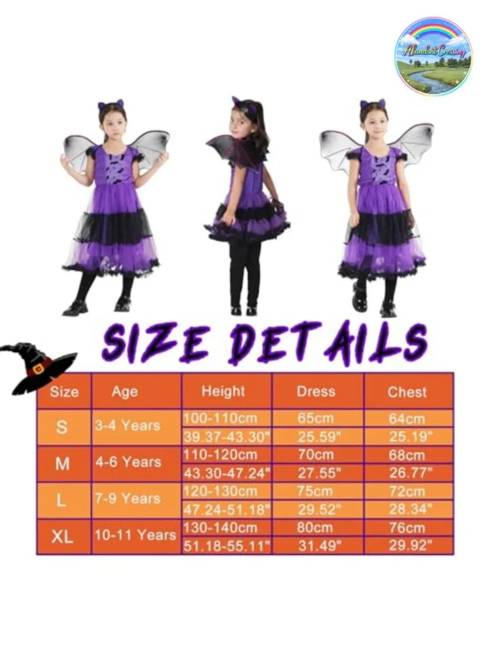Girls Bat Vampire Halloween Costume Set with Dress Headband Wings